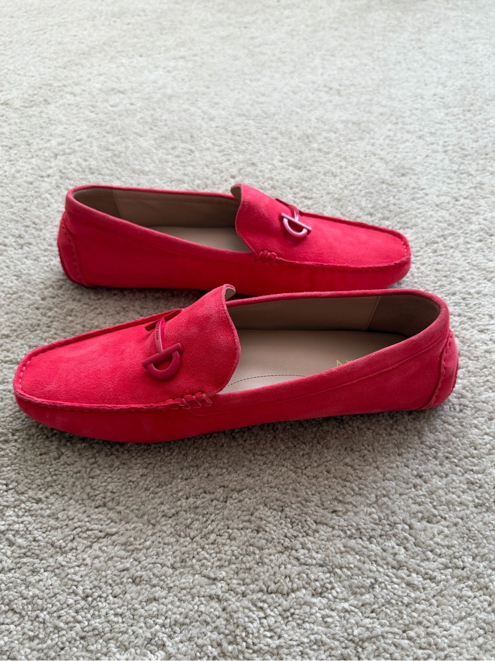 Vibrant Red Suede Cole Haan Tully Driver loafers tonal hardware bit Size 10B